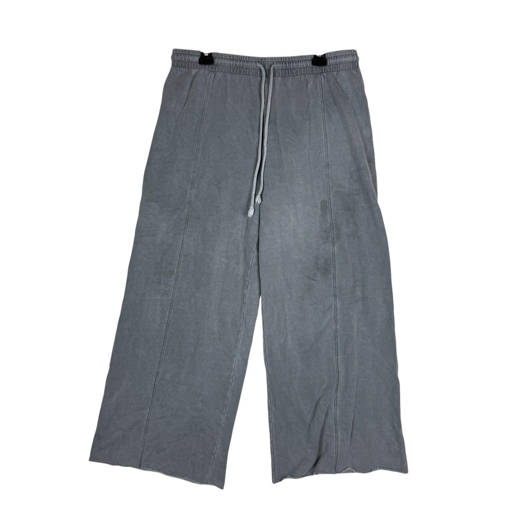 Lazy Sunday Pants Womens XL Gray Fleece Wide Leg Sweatpants Raw Hem Casual
